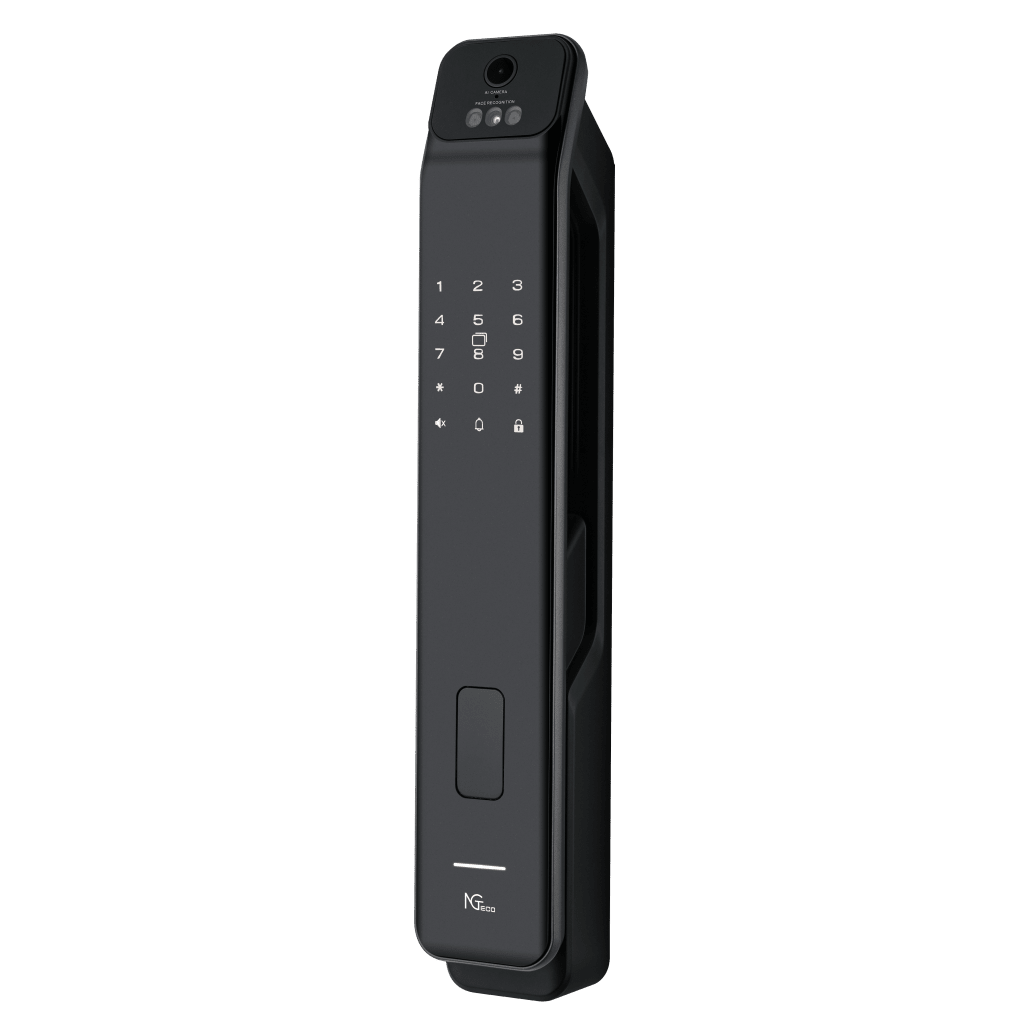 Cerradura Inteligente / Reconocimiento de Venas de la Palma / Reconocimiento Facial / Huella Dactilar / Video Intercom Bidireccional / Wi-Fi 2.4 GHz / App NGTeco Home / Auto Apertura y Cierre / Timbre Integrado / Aluminio / Puerta 45-60 mm (1.77-2.36 in)