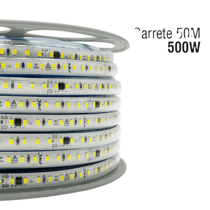 Manguera LED Luminosa Blanca de Resina Transparente y Flexible / Para uso Interior o Exterior / Carrete de 50 m/ 110V CA  4.2 A/ 500 W Potencia / T.C.C. 6500 K.