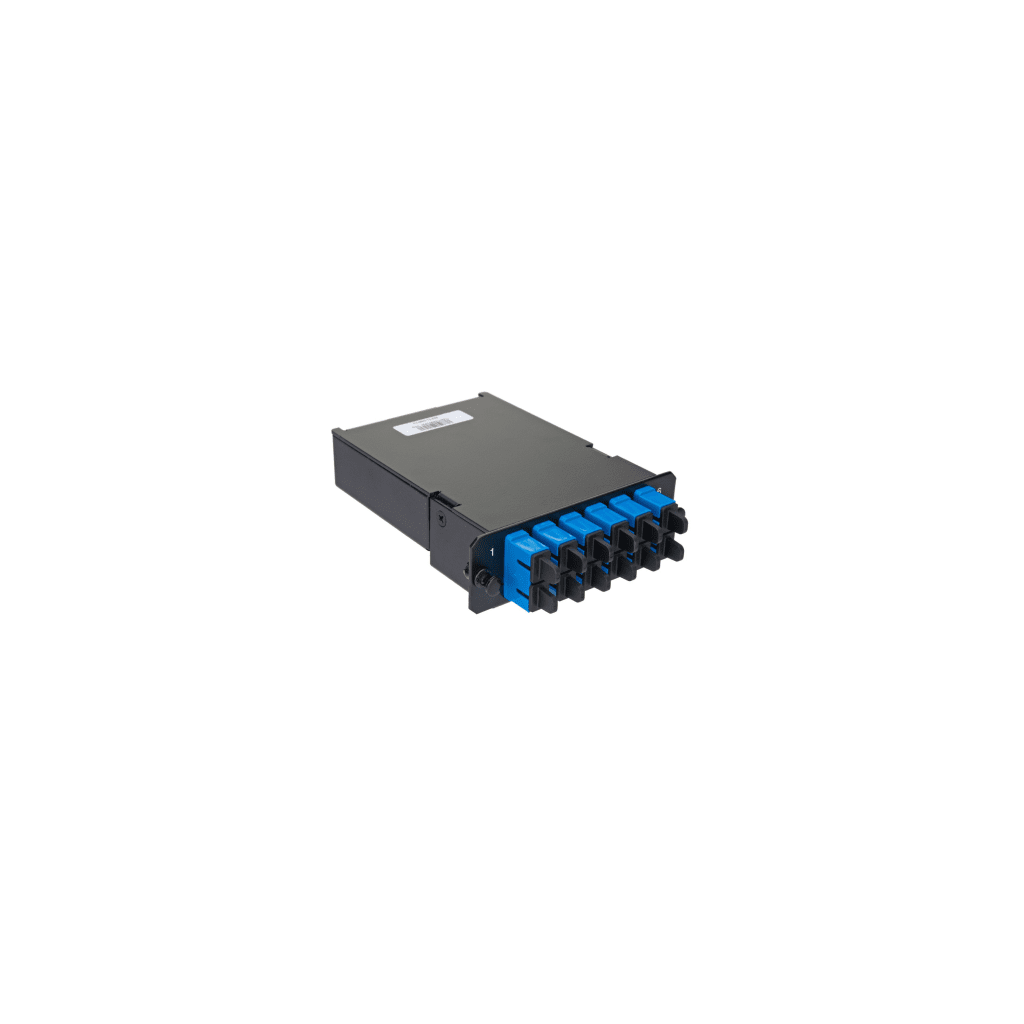 Placa Acopladora de Fibra Óptica FAP, Con 12 Pigtails y 6 Conectores SC Duplex (12 Fibras), Para Fibra Monomodo OS1/OS2, Color Azul