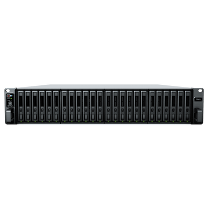 Servidor de Almacenamiento FlashStation FS3410 | 24 Bahías SSD SATA 2.5" | Intel Xeon D-1541 8 Núcleos | 16 GB RAM (Ampliable a 128 GB) | 356,500 IOPS Lectura | 129,400 IOPS Escritura | 4 Puertos 1GbE + 2 Puertos 10GbE