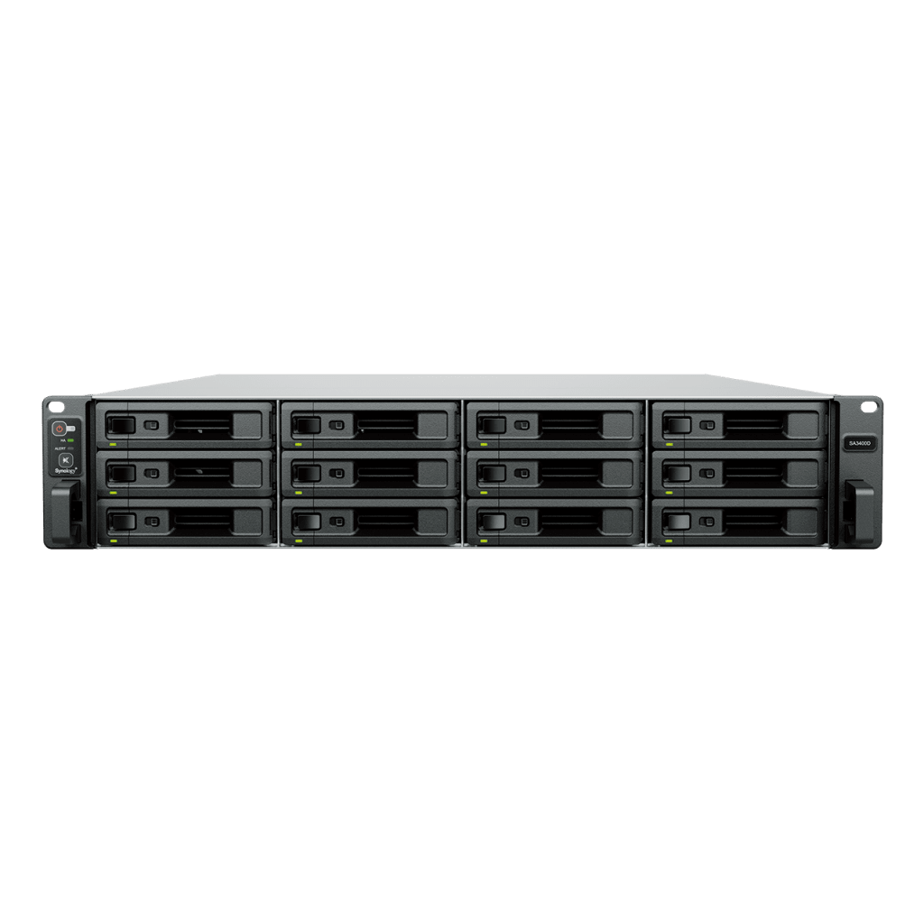 Servidor de Almacenamiento Synology SA3400D | Alta Escalabilidad | 12 Bahías SAS | Doble Controlador | Hasta 192 TB (576 TB Expandido) | 3,500/2,900 MB/s Lectura/Escritura | RAID F1, 0, 1, 5, 6, 10.