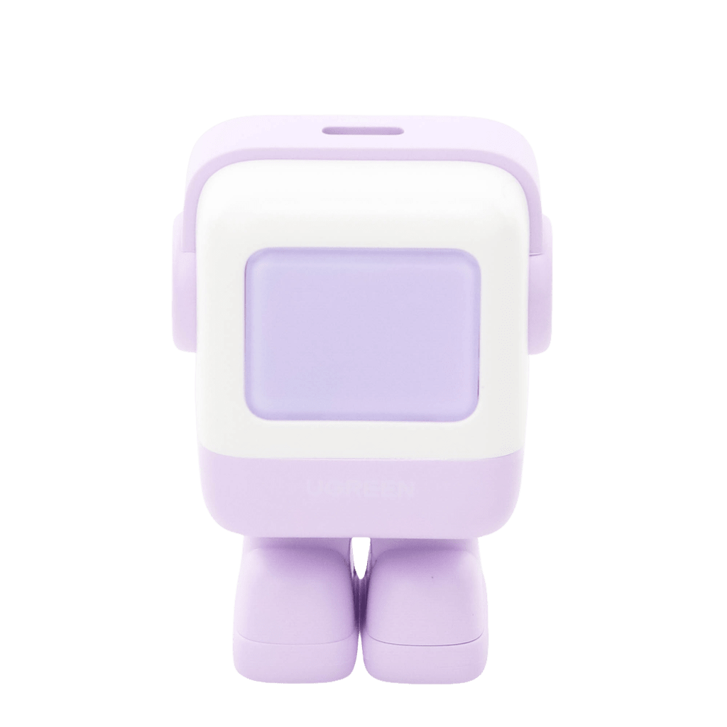 Cargador Mini GaNRobot 30W serie UNO | 1 USB-C de Carga Rápida | Tecnología GaN II | Multiprotocolo PD/QC/SCP/FCA | Carga Inteligente | Pantalla LED | Zapato Magnético Extraíble | Thermal Guard | Color Lila.