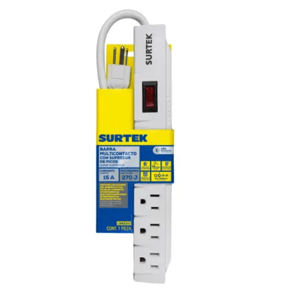 Multicontacto con Supresor de Picos 270 Joules, Voltaje de Entrada: 127 Vca NEMA 5-15P, Con 6 Salidas NEMA 5-15R.