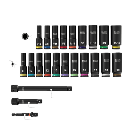 Juego de Dados de Impacto KNECT™ (M) / 3/8" Drive Profundo / SAE y Métrico / 23 Piezas / Adapters Multi-Propósito / MODbox™ Case