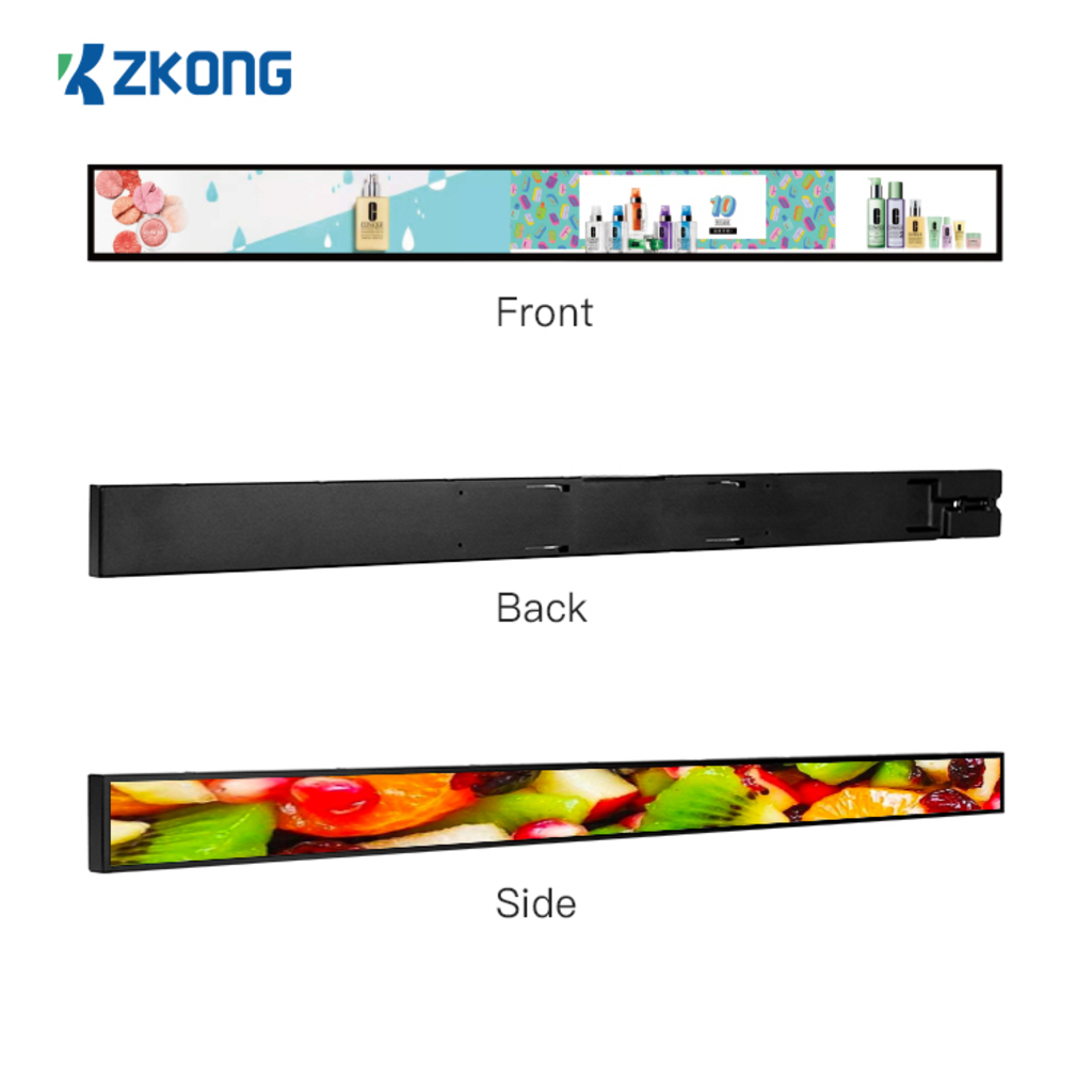 Display Electrónico de Estantes 23.1 Pulgadas ZKL231 / LCD Estirado 1920x158 / Android 4.4.2 / Brillo 400 Nits / Wi-Fi Dual Band / MicroUSB y Type-C / Consumo Máximo 45W / Certificaciones Internacionales