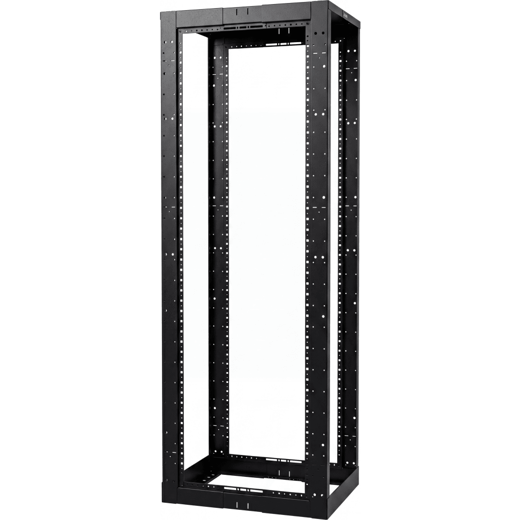 Rack de Cuatro Postes Estándar de 19", Rieles Con Orificio Para Tuerca Enjaulada, Profundidad Ajustable de 23 a 42 in, 45 Unidades de Rack, Color Negro