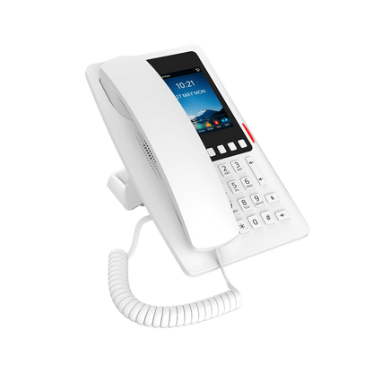 Teléfono IP Hotelero Wi-Fi 6 / Pantalla IPS 3.5" 320x480 / 2 Líneas SIP / 5 Teclas Programables / Puerto USB-A / PoE 802.3af / Audio HD / Diseño Blanco