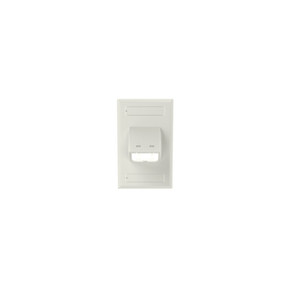 Placa de Pared Vertical Clásica, Salida Para 2 Puertos Mini-Com Inclinados, Con Espacios Para Etiquetas, Color Blanco