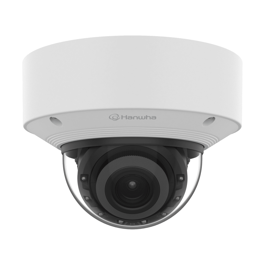 Cámara Domo AI IR 5MP / Motorizado Varifocal 3.3~9.3mm / Doble NPU / Análisis Inteligente / WDR 120dB / IR 50m / IP52 IK10 / PoE / Wisenet 9