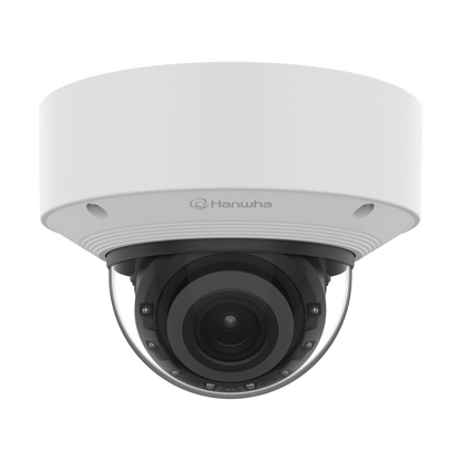 Cámara Domo AI IR 5MP / Motorizado Varifocal 3.3~9.3mm / Doble NPU / Análisis Inteligente / WDR 120dB / IR 50m / IP52 IK10 / PoE / Wisenet 9