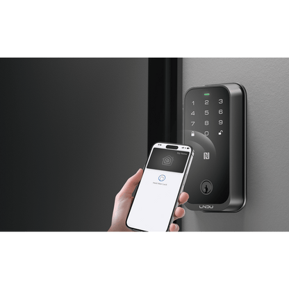 Cerradura Inteligente con Huella Digital LNDU HK01W / WiFi Integrado / Compatible Apple HomeKit / Teclado Táctil / 8 Baterías AA / Escaneo iPhone-Apple Watch-Fob / Bloqueo Manual y Automático / Exterior IP54