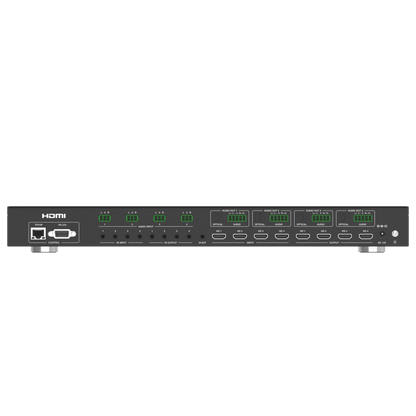 Switch de Video Matrix 4x4 HDMI 2.0 | 18Gbps Ancho de Banda | 4K2K@60Hz Resolución | 4 Entradas 4 Salidas HDMI | Audio LPCM y Dolby Digital | Control TCP-IP y RS-232 | Conectores Phoenix para Audio | Metal Enclosure