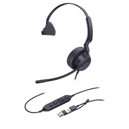 Diadema Profesional Alámbrica Yealink UH42 Mono con Cancelación de Ruido por IA y Conectividad USB-C/A Compatible con Teléfonos IP y Computadoras