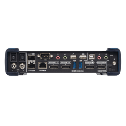 Receptor KVM sobre IP Dual Display 5K DisplayPort | Transmisión sin Pérdidas Cero Latencia | Resolución 5120x2880 @ 30Hz | Dual SFP+ 10Gbps hasta 10 km | Redundancia de Energía y Red | Encriptación AES-256 | Compatibilid