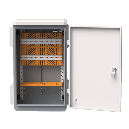 Gabinete de Acero Ventilado para Exterior 680 x 480 x 315 mm con Rieles DIN y 4 Placas Laterales para Montaje de Equipos por Fuera