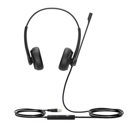 Diadema USB Alámbrica Yealink UH34 Dual Teams C/ Almohadillas de Cuero Compatible con Teléfonos IP Yealink y Computadoras