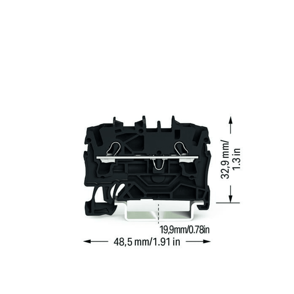 Borna de Paso Serie 2002 / 2 Conductores / Sección 2.5 mm² / Tecnología Push-in CAGE CLAMP® / Aplicaciones Ex e II / Montaje Carril DIN 35x15 y 35x7.5 / Negro / Certificaciones ATEX IECEx UL CSA