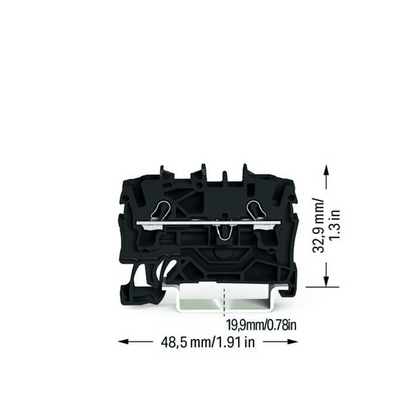 Borna de Paso Serie 2002 / 2 Conductores / Sección 2.5 mm² / Tecnología Push-in CAGE CLAMP® / Aplicaciones Ex e II / Montaje Carril DIN 35x15 y 35x7.5 / Negro / Certificaciones ATEX IECEx UL CSA