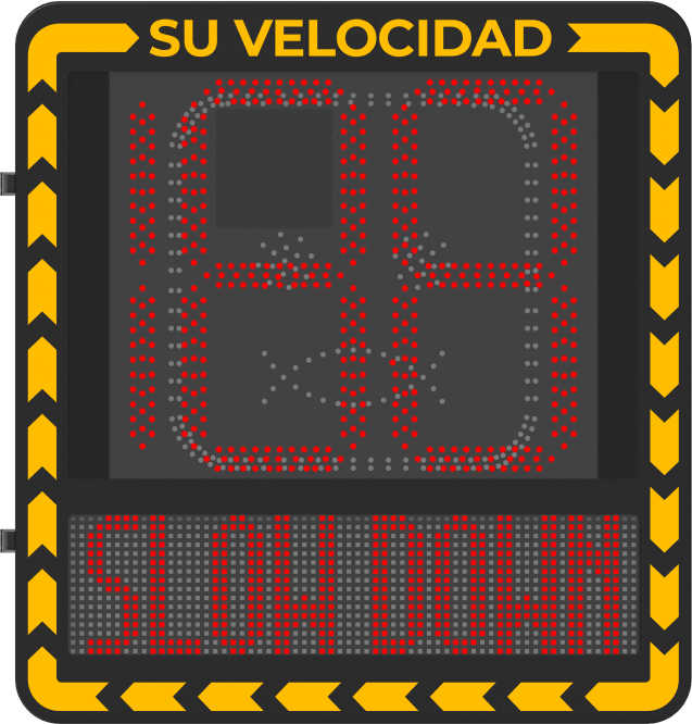 Display LED para Control de Velocidad Exterior / Distancia Visible de 100 m / LED de Alta Luminosidad y Bajo Consumo / Visualización de Velocidad con Código de Colores / IP66 / Conectividad Wi-Fi y Ethernet / Compatible con TCP/IP, HTTP, DHC