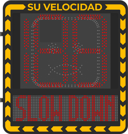 Display LED para Control de Velocidad Exterior / Distancia Visible de 100 m / LED de Alta Luminosidad y Bajo Consumo / Visualización de Velocidad con Código de Colores / IP66 / Conectividad Wi-Fi y Ethernet / Compatible con TCP/IP, HTTP, DHC