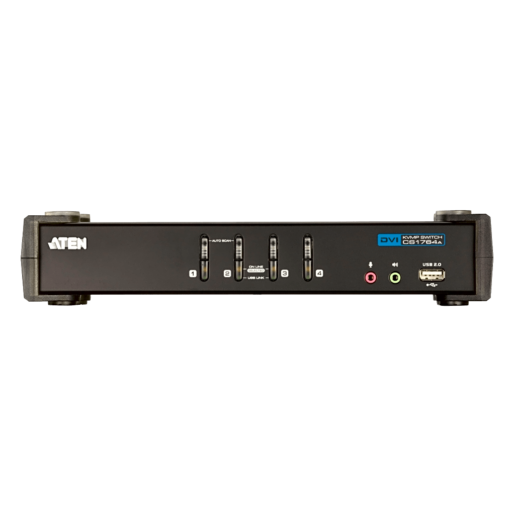 KVMP Switch 4 Puertos | USB DVI Audio | Video DynaSync | 1920 x 1200 | Hub USB 2.0 Integrado | HDCP Compatible | Conmutación Independiente KVM-USB-Audio | Multiplataforma