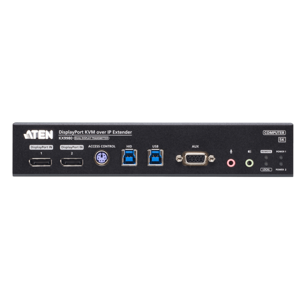 Extensor KVM over IP Dual Display 5K DisplayPort | Transmisión Sin Pérdidas Cero Latencia | Resolución 5120x2880 @ 30Hz | Dual SFP+ 10Gbps hasta 10 km | Redundancia de Energía y Red | Encriptación AES-256 | Gestió