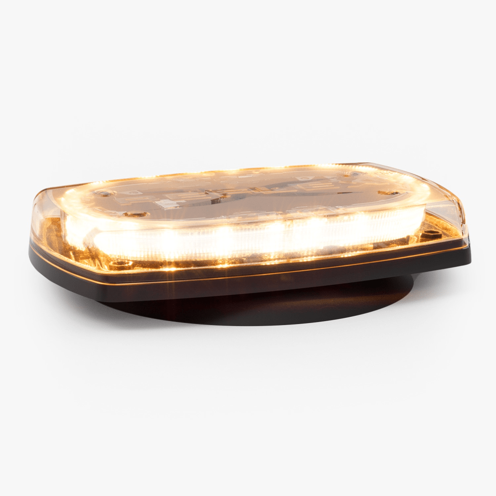 Mini torreta de 48 LED 10" Ámbar/Claro, Lente Transparente, Imán y Encendedor de Vehículo
