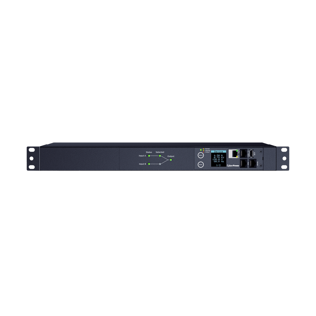 PDU ATS (Fuente Redundante Auto-transferible) Monitoreable, Para Distribución de Energía, 2 Entradas 120 Vca NEMA5-15P, Con 10 Salidas NEMA 5-15R, Horizontal 19in, 1UR