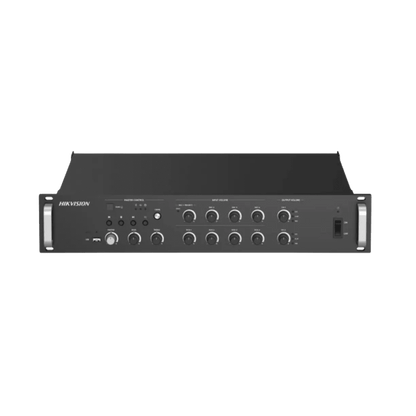 Amplificador de audio | 2 zonas de 250W  | 100V/70V | Calendarización de eventos | Biblioteca de Materiales de Audio | Entrada de Alarma | Hik-connect /Hikcentral profesional