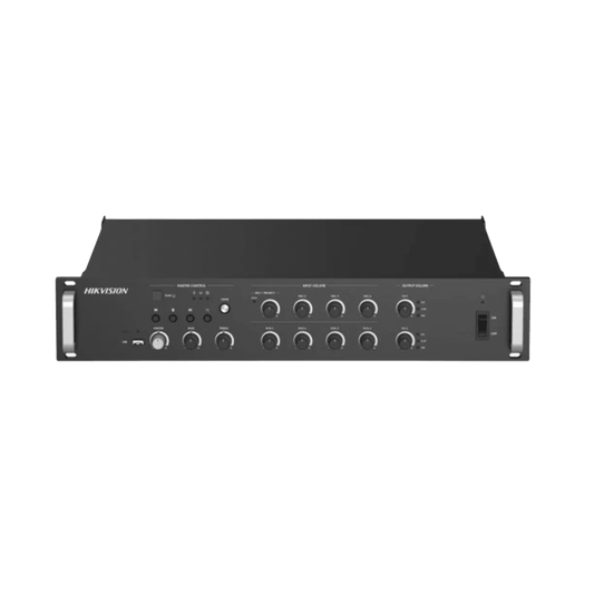Amplificador de audio | 2 zonas de 250W  | 100V/70V | Calendarización de eventos | Biblioteca de Materiales de Audio | Entrada de Alarma | Hik-connect /Hikcentral profesional