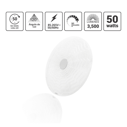 Lámpara de Techo LED / 40W / 3000 Lúmenes / 3 Temperaturas de Color (2700K-6500K) / IP20 Interior / Vida Útil 50,000 Horas / Material Aluminio y PC / Base Sobreponer