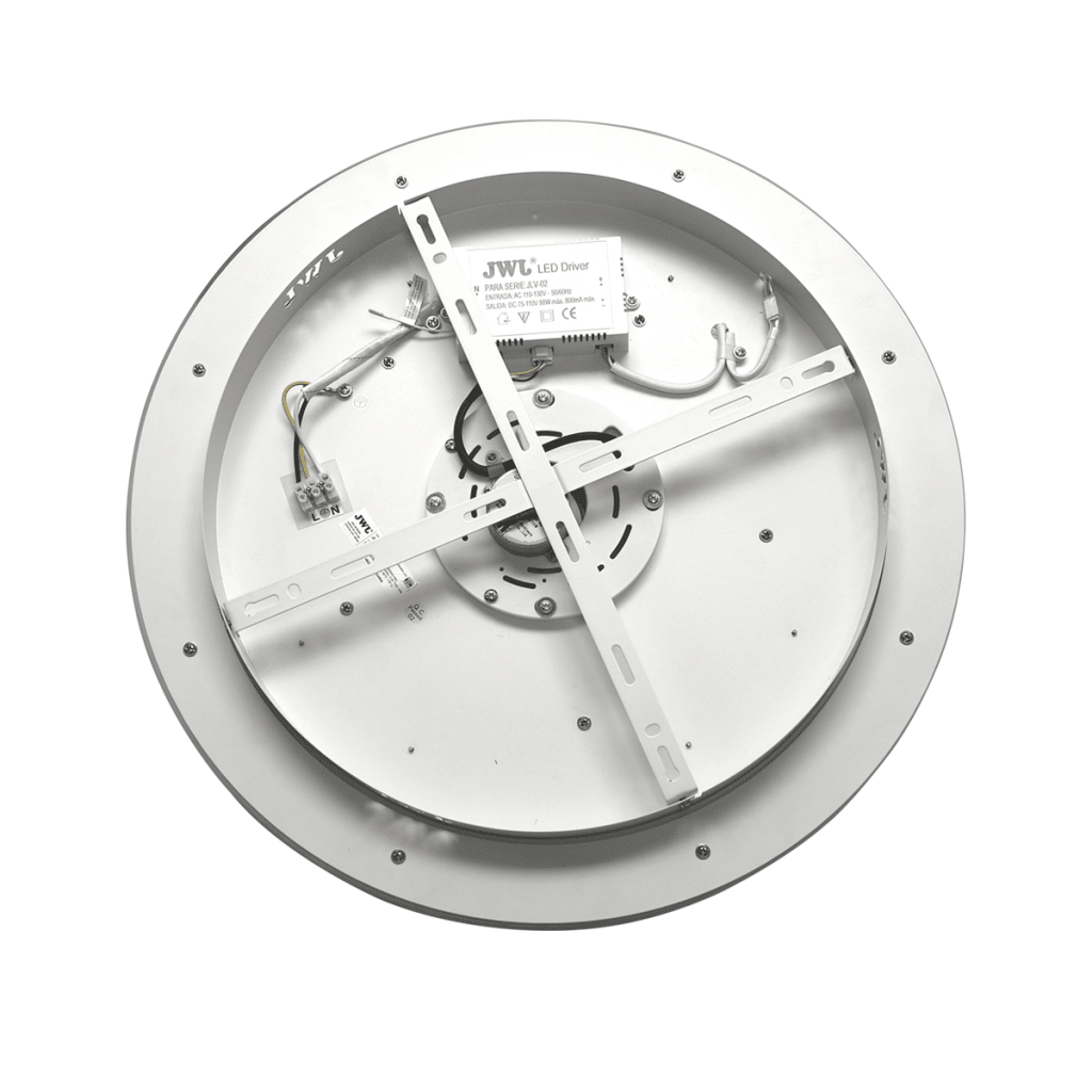 Ventilador de Techo con Luminario LED de 110 V CA 50/60 Hz /  88 W / 3 Tonos de Luz (6500 - 4 000 - 2 700 K) / Con giro 360° / Diámetro 495 mm / 6 Velocidades / Dimeable.