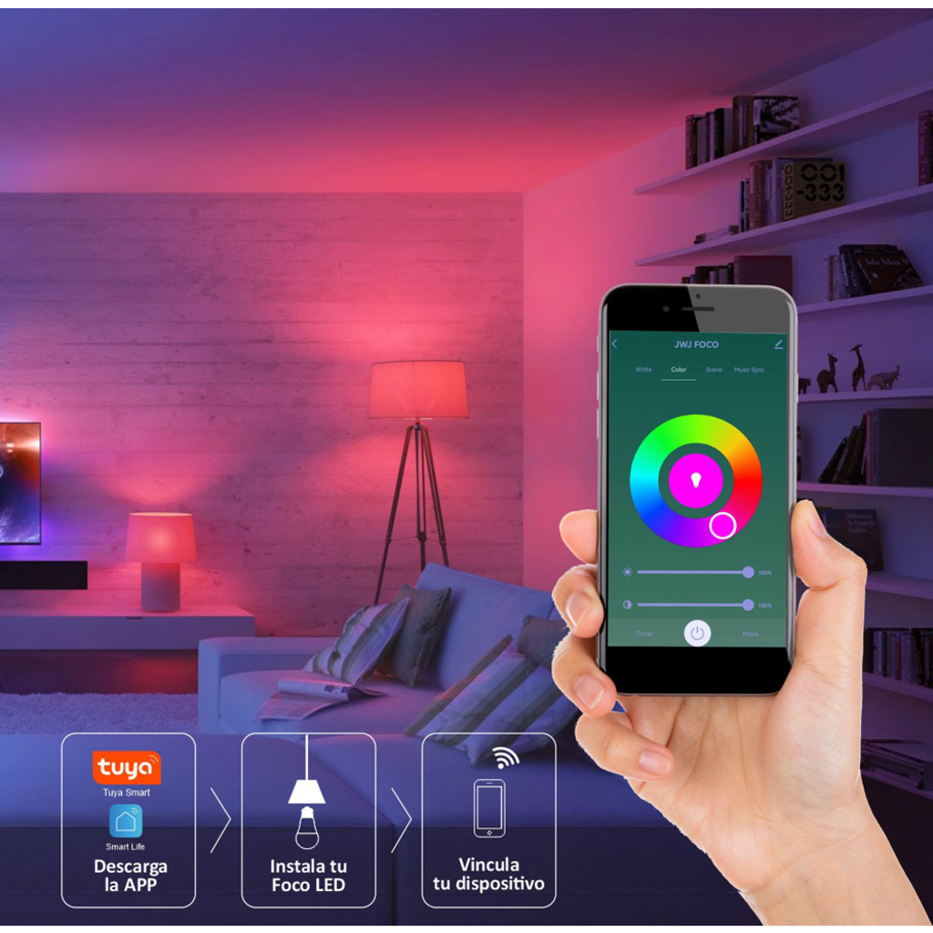 Foco Smart  Dimeable / 10W / RGB y Blanco / Base E27 / IP20 / Con Control desde Aplicación Móvil