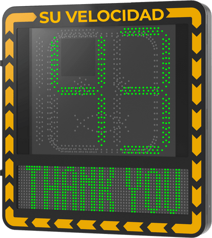 Display LED para Control de Velocidad Exterior / Distancia Visible de 100 m / LED de Alta Luminosidad y Bajo Consumo / Visualización de Velocidad con Código de Colores / IP66 / Conectividad Wi-Fi y Ethernet / Compatible con TCP/IP, HTTP, DHC