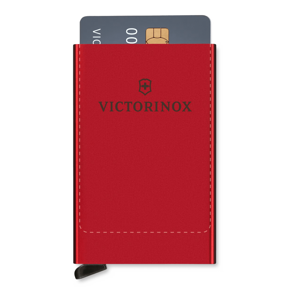 Tarjetero / Almacenamiento Seguro 4-6 Tarjetas / Aluminio Duradero / Protección RFID / Sistema Deslizamiento Patentado / Color Rojo.