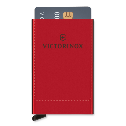 Tarjetero / Almacenamiento Seguro 4-6 Tarjetas / Aluminio Duradero / Protección RFID / Sistema Deslizamiento Patentado / Color Rojo.