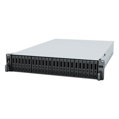 Servidor de Almacenamiento FlashStation FS3410 | 24 Bahías SSD SATA 2.5" | Intel Xeon D-1541 8 Núcleos | 16 GB RAM (Ampliable a 128 GB) | 356,500 IOPS Lectura | 129,400 IOPS Escritura | 4 Puertos 1GbE + 2 Puertos 10GbE