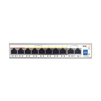 Switch PoE / Administración en la nube / Con 8 puertos 10/100 Mbsp PoE af/at / 2 Puertos Uplink 10/100/1000 Mbps /  Presupuesto 100 W / PoE hasta 250 metros / Soporta protocolo ONVIF
