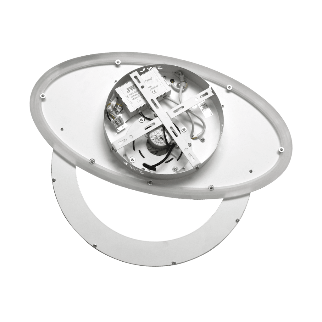 Ventilador de Techo con Luminario LED de 110 V CA 50/60 Hz /  88 W / 3 Tonos de Luz (6500 - 4 000 - 2 700 K) / Con giro 360° / Diámetro 550 mm / 6 Velocidades / Dimeable.