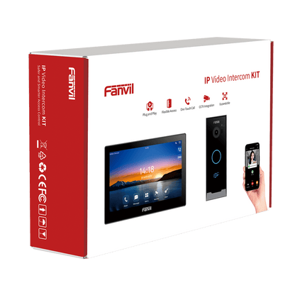 Kit Videoportero IP / Estación Interior i504W + Frente de Calle i60 / Pantalla Táctil 7" HD / Videollamadas H.264/H.265 / Wi-Fi Dual Band / PoE / App Fanvil Link / ONVIF / 10,000 Tarjetas RFID