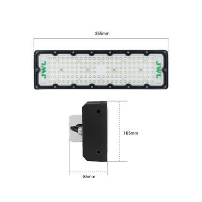 Reflector LED 100 W /350 x 100 mm / 85 - 265 Vca~ 50/60Hz / TCC 6 500 K / Uso en exterior.
