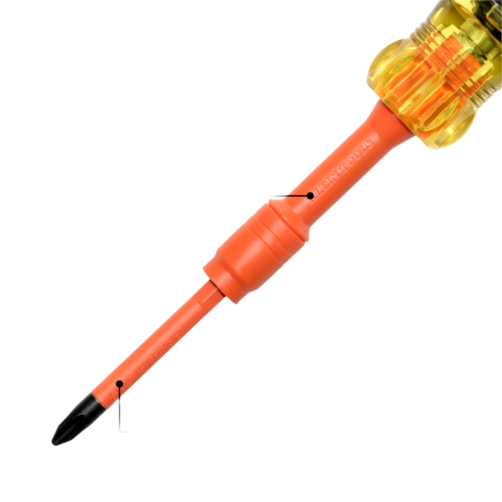 Destornillador Aislado 6-en-1 Auto-Lock / Aislado 1000V CAT III / Almohadilla de agarre / Almacenamiento de brocas integrado / Bits Philips #1 #2 / Slotted 3/16" 1/4" / Square #1 #2
