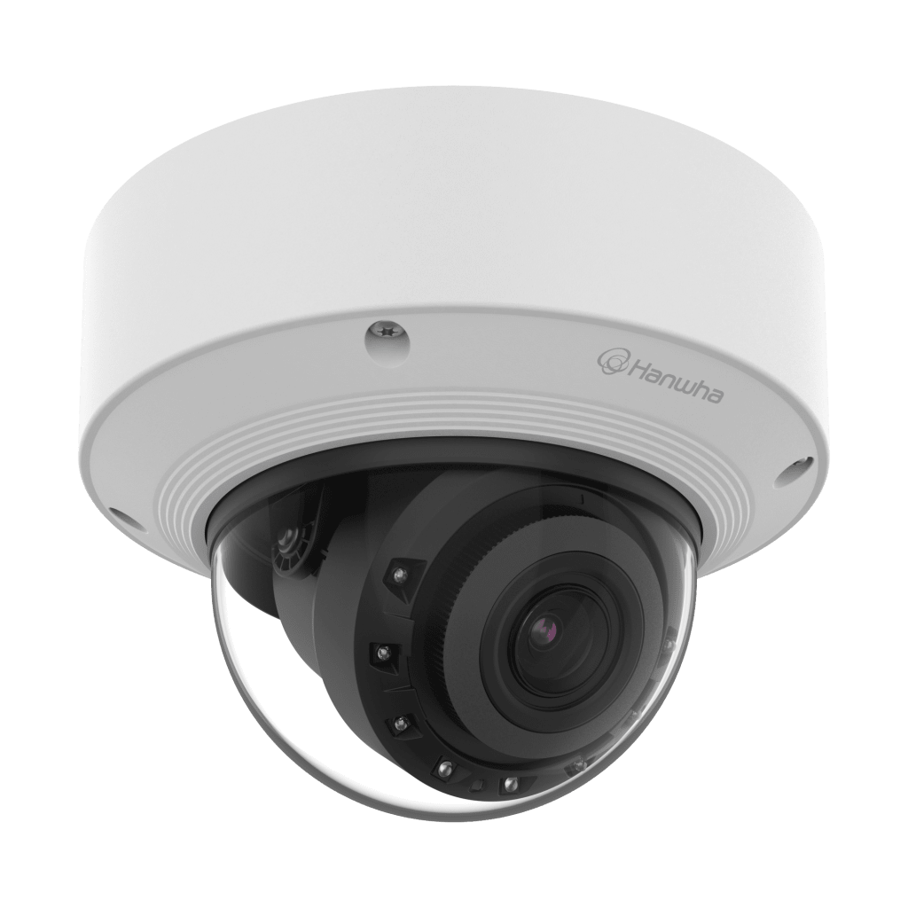 Cámara Domo AI IR 5MP / Motorizado Varifocal 3.3~9.3mm / Doble NPU / Análisis Inteligente / WDR 120dB / IR 50m / IP52 IK10 / PoE / Wisenet 9