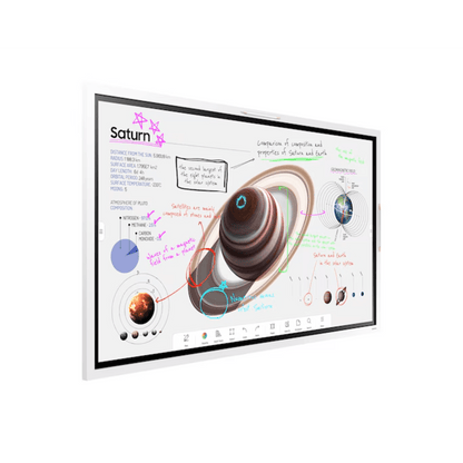 Pantalla Interactiva WM65FX 65" (165.1 cm) / Resolución 4K UHD 3840x2160 / Panel VA / Touch IR 20 Puntos / Pluma Pasiva Magnética / 4 Whiteboards Simultáneos / Audio 15W x 2CH / WiFi-Bluetooth / Tizen 9.0