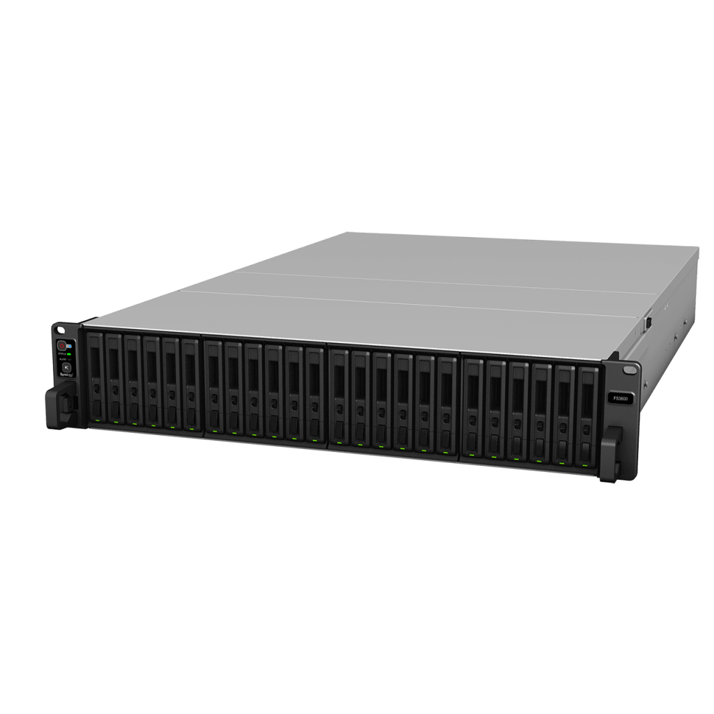 NAS Todo Flash FlashStation FS3600 | 24 Receptáculos | Intel Xeon D-1567 12 Núcleos | 16 GB RAM (Ampliable a 128 GB) | 195,000 IOPS Escritura Aleatoria iSCSI 4K | 10 GbE | Compatible con Virtualización | Protección de Datos Int