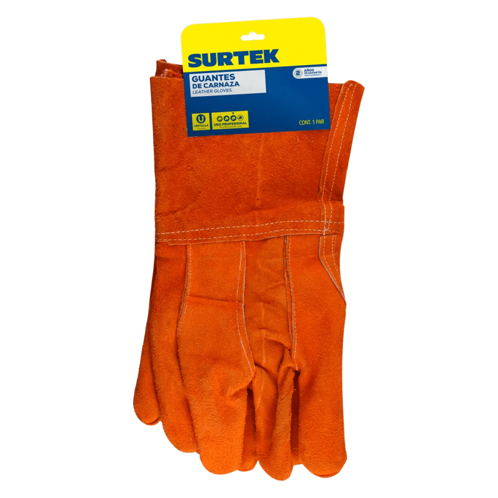 Guantes de Carnaza Largo/ Refuerzo en Palma / Resistente a Abrasión y Temperaturas Moderadas.