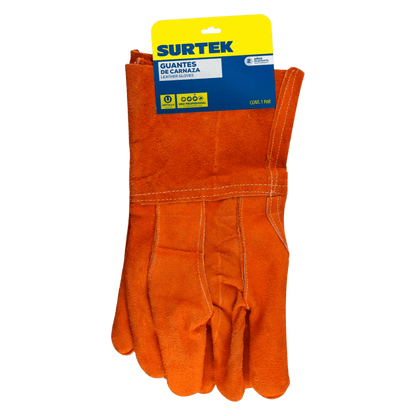 Guantes de Carnaza Largo/ Refuerzo en Palma / Resistente a Abrasión y Temperaturas Moderadas.