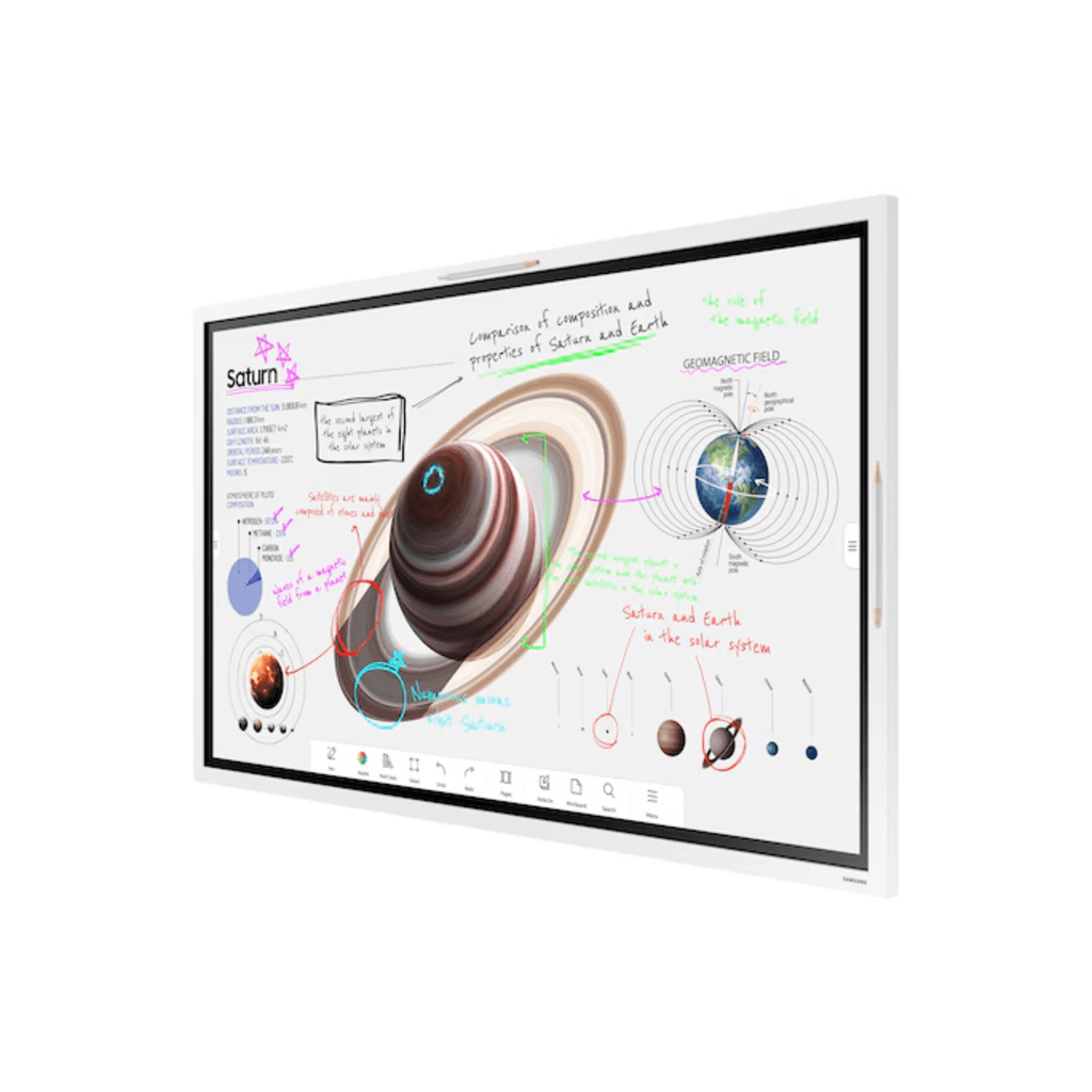 Pantalla Interactiva WM65FX 65" (165.1 cm) / Resolución 4K UHD 3840x2160 / Panel VA / Touch IR 20 Puntos / Pluma Pasiva Magnética / 4 Whiteboards Simultáneos / Audio 15W x 2CH / WiFi-Bluetooth / Tizen 9.0
