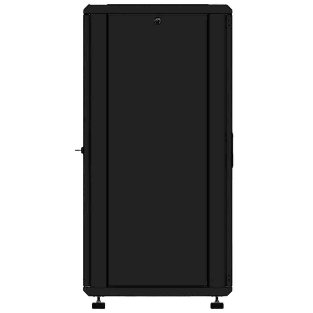 Gabinete Rackeable 19 Pulgadas / 24 Unidades / Piso / Puerta de Cristal / Acero Calibres 16-18-20 / Capacidad 750 Kg / Dimensiones 600x605x1190 mm (23.6x23.8x46.9 in) / Ventilación 120 mm / Cerradura