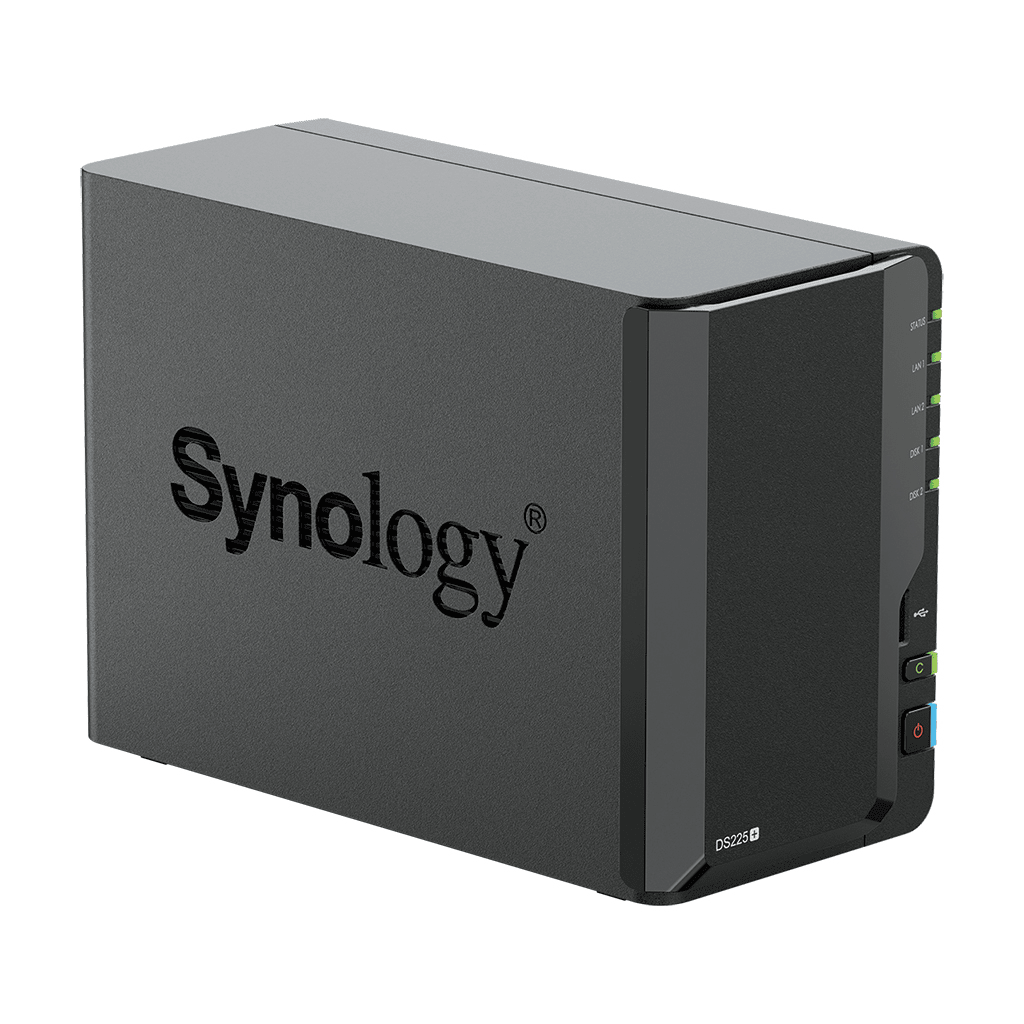 NAS DiskStation DS225+ | 2 Bahías | Intel Celeron J4125 | 2 GB DDR4 | Hasta 40 TB | Puertos 1GbE y 2.5GbE | USB 3.2 Gen 1 | Compatible con RAID | Synology DSM.